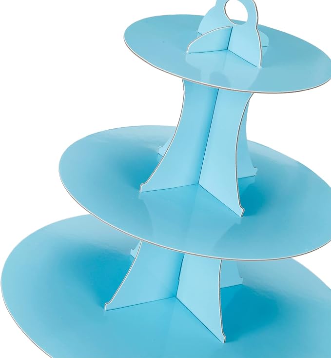 YLDW Cupcake Stand, 3-Tier Cupcake Stand Display, Cardboard Cup Cake Tower Stand, Disposable Dessert Stand for Birthday Tea Party Baby Shower Treat Decorations, Baby Blue