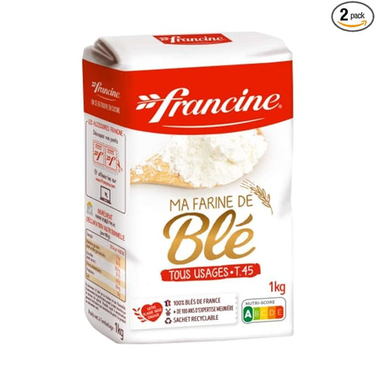 Francine Wheat Flour, T55 French Flour from France with Lower Gluten Content, Makes Great Breads, Pastries and Desserts, 35.3oz/1 kg (Pack of 2)