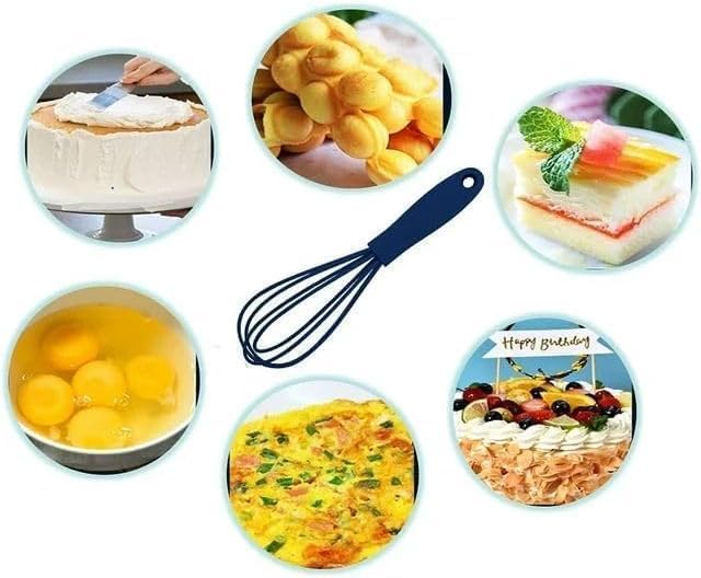 Mini Silicone Whisk Set - Egg Beater and Blender for Baking and Cooking, 6.7 Inch Compact Design with Ergonomic Handle, Dishwasher Kitchen Utensils (White)