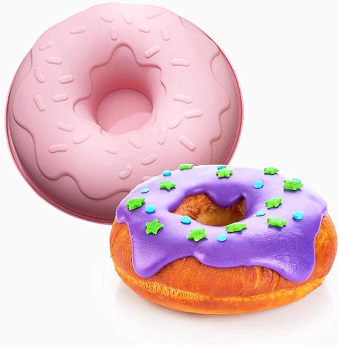 8 Inch Round Silicone Cake Mould - 2PCS Large Doughnut Mold，French Dessert Chiffon Cake Tube Pan, Non-Stick Mousse Bread Savarin Cake Baking Tray