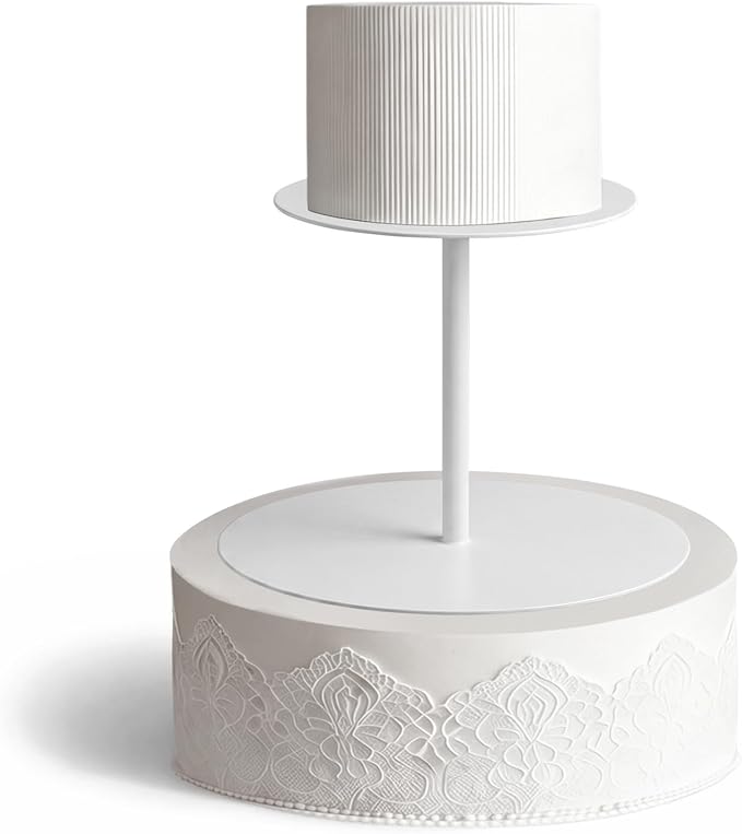LemonRoad 6''+8'' White Floating Cake Stand 2 Tier Metal Wedding Cake Stand Spacer Separator Round Decorative Dessert Display Riser Pastry Holder for Birthday Anniversary Party Centerpiece (Modern)