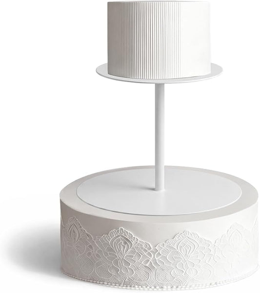LemonRoad 6''+8'' White Floating Cake Stand 2 Tier Metal Wedding Cake Stand Spacer Separator Round Decorative Dessert Display Riser Pastry Holder for Birthday Anniversary Party Centerpiece (Modern)