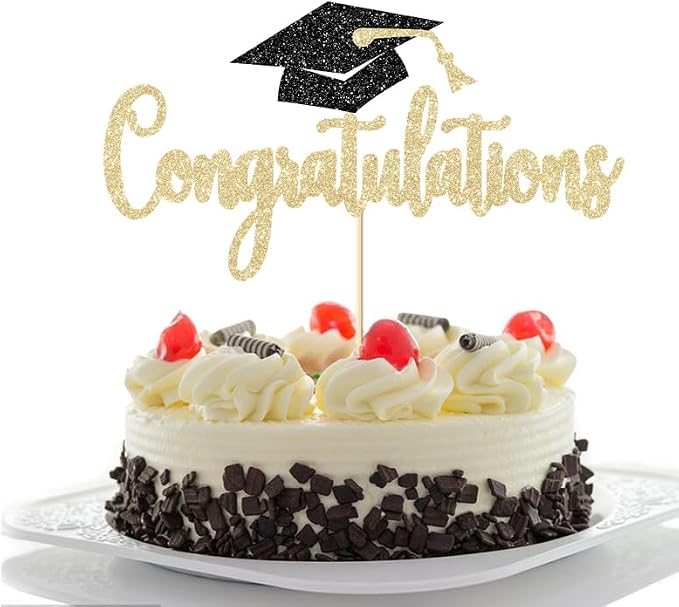 Congratulations Cake Topper Gold Glitter Congrats Grad Decorations Class of 2026 High School College Senior Graduation Celebration Party