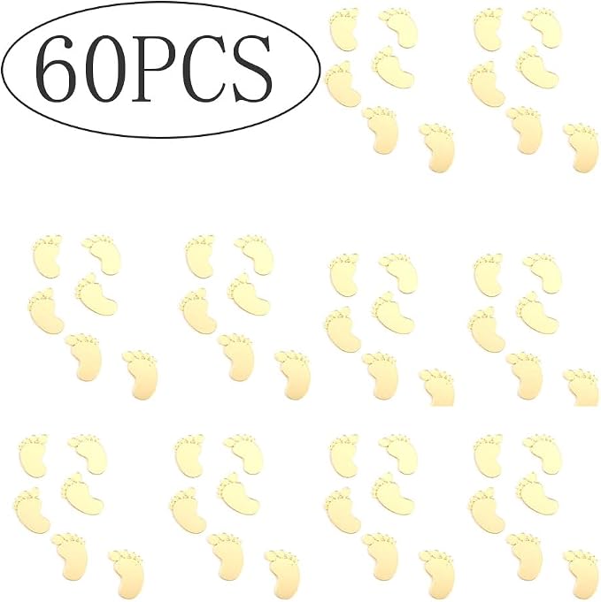 60pcs/bag Baby Shower Acrylic Cake Topper Baby Feet Cake Decoration Oh Baby Gender Reveal One 1st Birthday Party Boy and Girl (Gold)