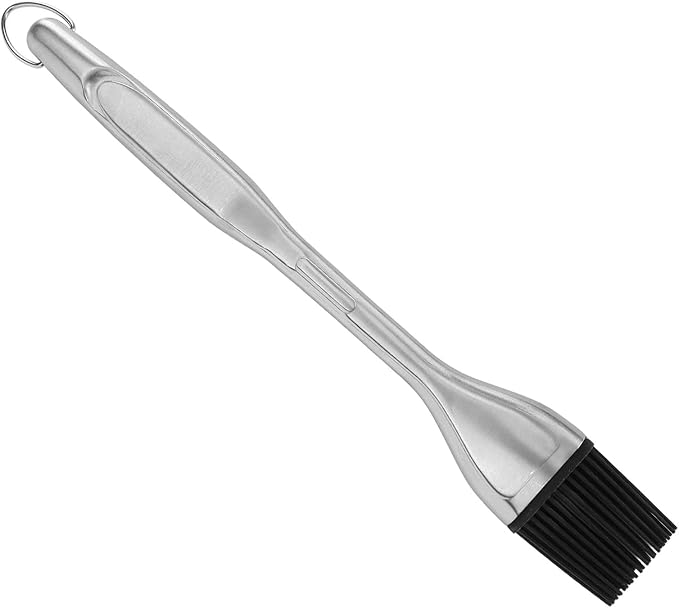 Silicone Basting Brush with Stainless Steel Handle | Heat Tolerant Up to 600°F for Baking/Grilling/BBQ | Non - Shedding Filaments, Easy to Maintain Dishwasher Safe Oil Brush (New black handle)