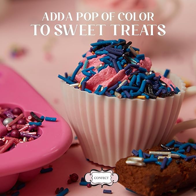 Confect Blue Edible Sprinkles – Vegan, Gluten-Free Mix with Jimmies, Pearl Dragees & Sparkling Sugar – Assorted Shades of Persian & Poppy Blue for Cake and Cupcake Decorating- 5 Oz