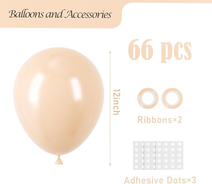 Voircoloria Blush Balloons, 66pack 12inch Nude Latex Party Balloons for Graduation, Wedding, Birthday, Bridal Shower, Baby Shower, Boho Theme Party, Anniversary Party Decorations