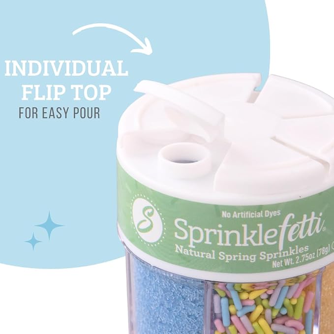 Sweets Indeed Dye Free Pastel Sprinkles 6 Cell, Yellow Blue Purple and Pink Sugar with Pastel Jimmies, No Artificial Dyes, Edible Cake Decorations Baking Ice Cream Cookies Cupcake Topper, 2.75 ounces