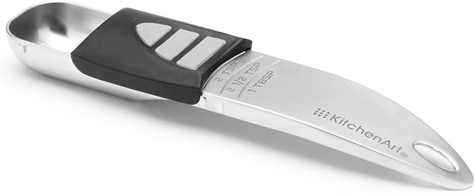 KitchenArt Stainless Steel Pro Adjust-A-Tablespoon, Adjustable Tablespoon Scoop, Measures 1/2 TSP to 1 TBL