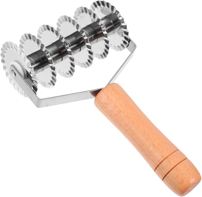 OSALADI Lattice Dough Cutter with Wooden Handle 8.07In Kitchen Gadget for Pastry Pie Pizza Noodle Cutting Tool Stainless Steel Lattice Roller for Home Baking