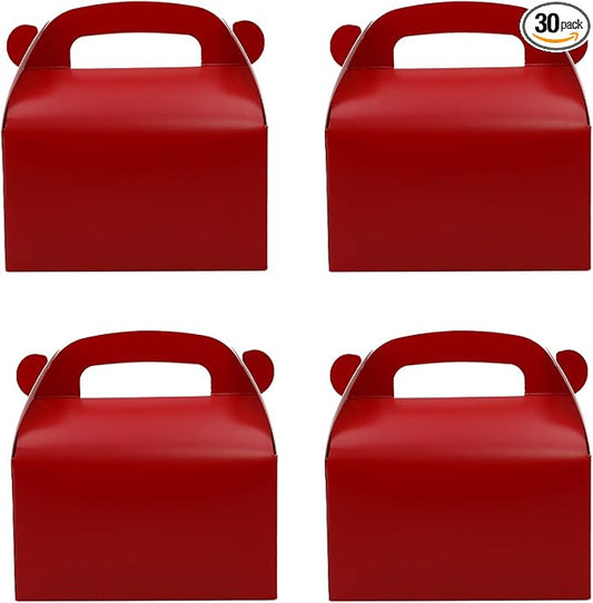 30Pcs Dark Red Party Favor Gift Boxes Gable Paper Treat Box | Goodie Candy Box Perfect for Birthday Babyshower or Any Fun Red Theme Party