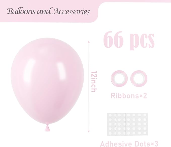 Voircoloria Light Pink Balloons, 66pack 12inch Pastel Pink Latex Party Balloons for Boys Girls Birthday Party, Baby Shower, Wedding, Gender Reveal, Baby Shower, Anniversary Party Decorations
