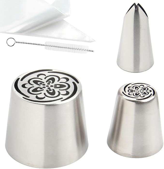 14 PCS Russian Piping Tips Set,Stainless Steel Icing Nozzles for Cake Decorating, Cream Flower Bouquet DIY Cookies, Desserts Baking Tools 1 XXL,1 XL,1 Medium Leaf,10 Piping Bags,1 Brush(S83)