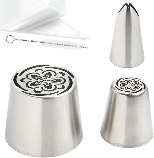 14 PCS Russian Piping Tips Set,Stainless Steel Icing Nozzles for Cake Decorating, Cream Flower Bouquet DIY Cookies, Desserts Baking Tools 1 XXL,1 XL,1 Medium Leaf,10 Piping Bags,1 Brush(S83)