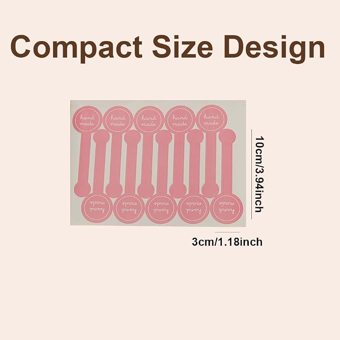 20Sheets(200Pcs) 10x3cm(3.94x1.18inch) Pink Handmade Baking Seal Stickers, Self-Adhesive Food Retail Labels for Bakery, Cakes, Cookies, Candy Jars and Food Packaging
