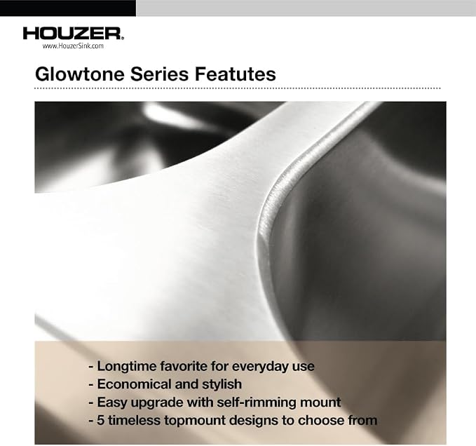 Houzer Glowtone ADA Compliant 17 inch Stainless Steel Topmount 3-hole Bar Sink with Strainer- A1722-7BS-1
