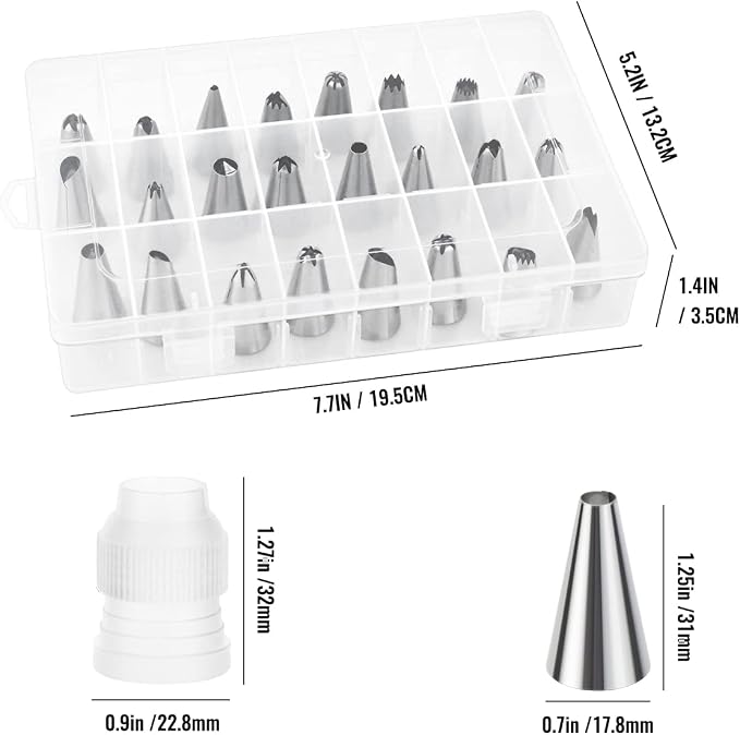 24 Piece Piping Tips Set, Icing Piping Nozzles with Storage Box, Stainless Steel Nozzles Tip for Cake Decorating