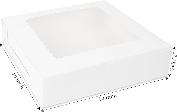 10 Packs Pie Boxes with Window,10x10x2.5 Inches White Cookie Boxes,Chocolate Covered Strawberries,Desserts,Macarons,Muffins,Pastry,Donuts,Cakes,Baked Goods