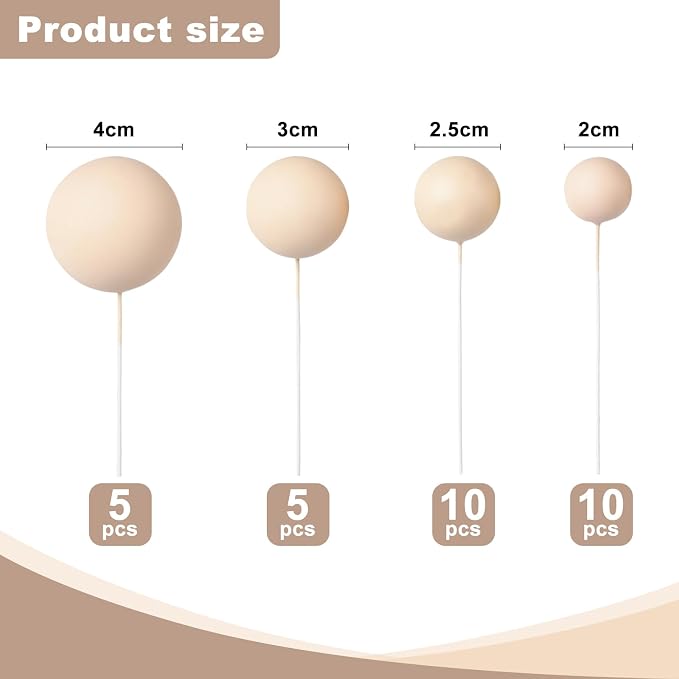 30 PCS Balls Cake Topper DIY Cake Insert Toppers Ball Cake Picks Cupcake Topper for Birthday Party Baby Shower Wedding Cake Decoration(Khaki)…