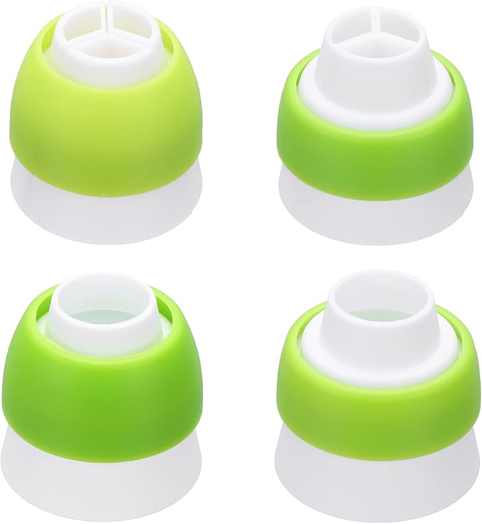 uxcell 4 Pcs Piping Tip Coupler, Plastic 3 and 1 Color Couplers Icing Frosting Piping Bag Reusable Cake Baker Decor Tools Kit for Pastry Cupcake Tips Russian Flower Mouth Nozzles, Green