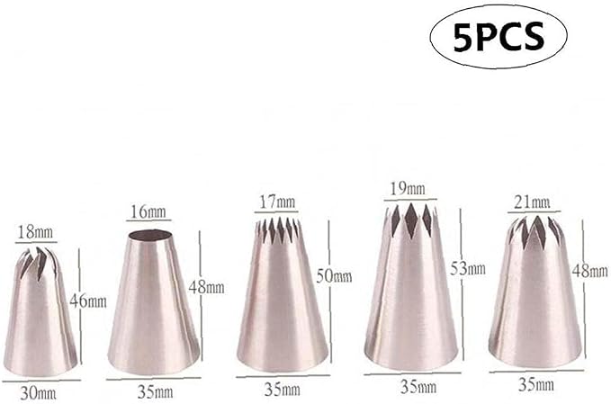 5pcs/Pack Large Piping Tips Set Stainless Steel Russian Icing Nozzles Kit Pastry Cupcakes Cakes Cookies Decorating Tool