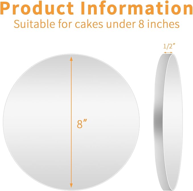 10pcs 8inch Round Cake Boards 1/2inch Thick, Pack of 10 - Sturdy Silver Cake Drums with Smooth Straight Edges, Waterproof & Oil-Proof for Baking, Cakes, Pizza, and Desserts (Sliver 8inch/10pcs)