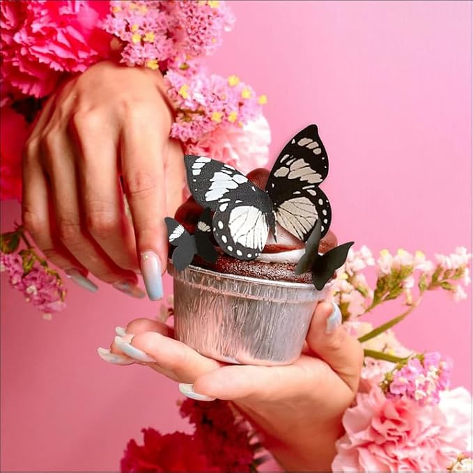 Sugar Robot Inc. Edible Butterflies Assorted Size Premium Crafted Made in the USA - Cake and Cupcake Toppers, Decoration (Black)