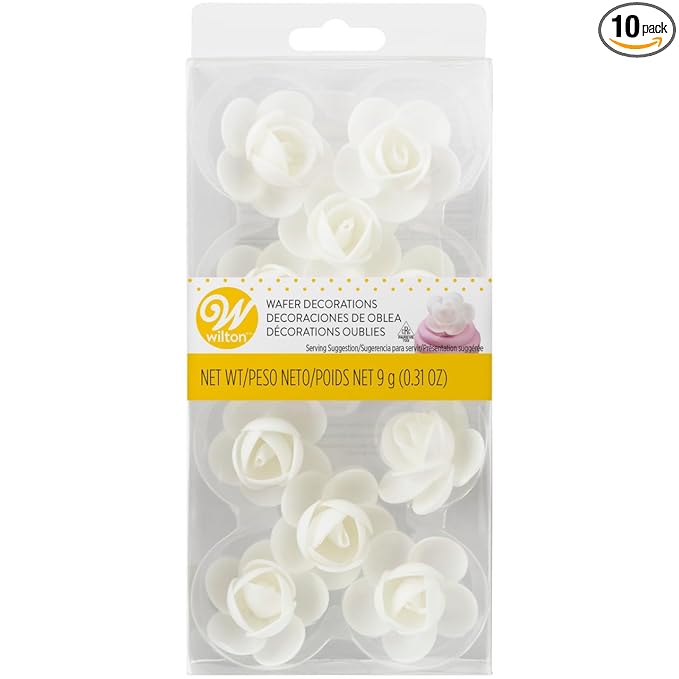 Wilton White Rose Wafer Icing Decorations, 0.35 oz. (10 Pieces)