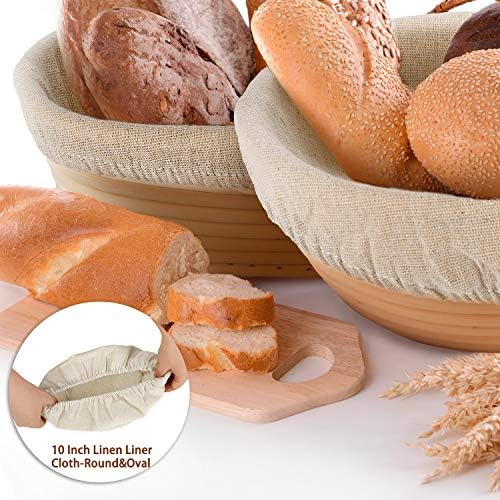 Tatuo 6 Pieces Bread Banneton Proofing Basket Liner Cloth Cover Round Brotform Liner Baking Dough Bread Baking Supplies(10 Inch Oval, 9 Inch Round)