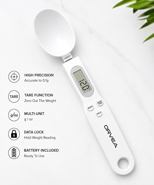 GramIQ Kitchen Electric Digital Weighing Spoon, Food Weight Measuring Digital Spoon Scale, Tare Function, Multi-Unit (g/oz), High Precision