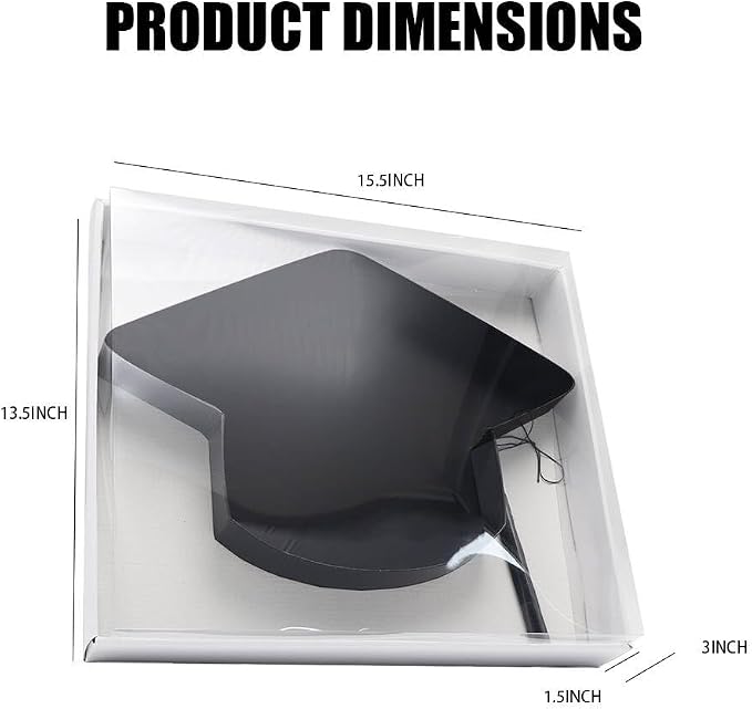 WENPACK 2025 Cardboard Grad Cap Shaped Charcuterie Mache Treat Packaging Strawberries Sweets Gift Box with Clear Lid (Black, Grad Cap)