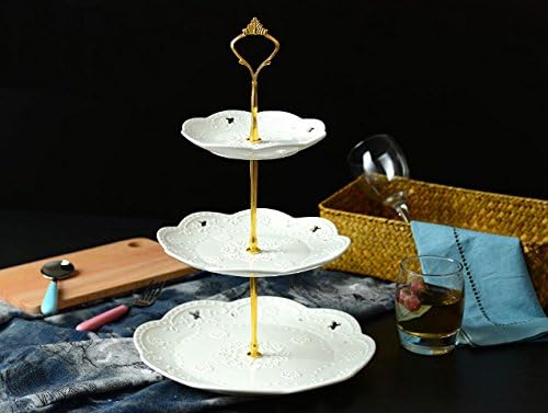 Jusalpha Cupcake Stand 3 Tier White Porcelain Cake Stand Dessert Stand Tea Party Serving Platter, Comes in a Gift Box- Free Sugar Tong (White)