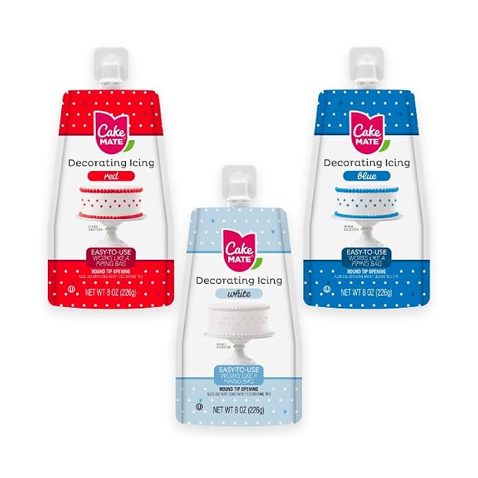 Cake Mate Decorating Icing Red, White & Blue Bundle – Great for Decorating Cakes, Cookies & More | Valentines Decorating, Holidays (three 8oz Pouches)
