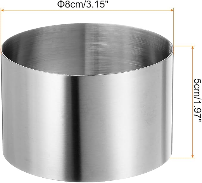 HARFINGTON 2PCS Round Cake Ring 3.14 x 2 Inch Seamless Stainless Steel Pastry Mousse Dessert Ring Mirror Coating for Baking Cooking Making Tool