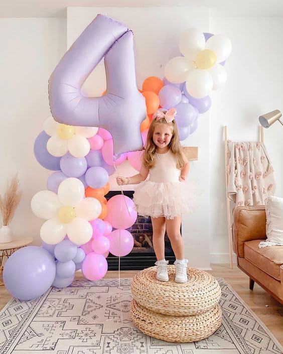 40 Inch Large Numbers Balloon, 4 Cream Purple Ballon for 4th 14 40 44 Birthday Party, Balloon 4 Number for Graduations Wedding Supplies