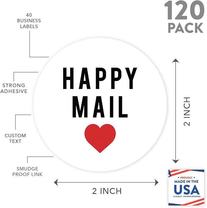 Andaz Press Round Small Business Labels, 120-Pack - Happy Mail Packaging Stickers & Product Labels for Small Business Thank You & Company Stickers