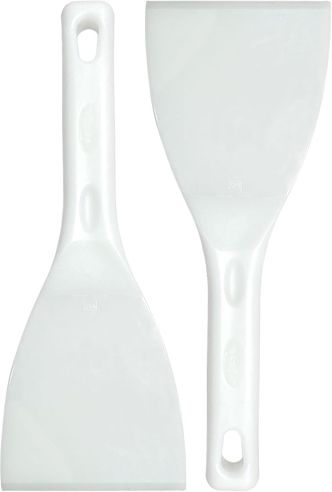 Pizza Dough Scraper 2 Pack with Handle Food Safe Scraper Tool 4 Inch Flexible Plastic White Dough Spatula Bench Scraper