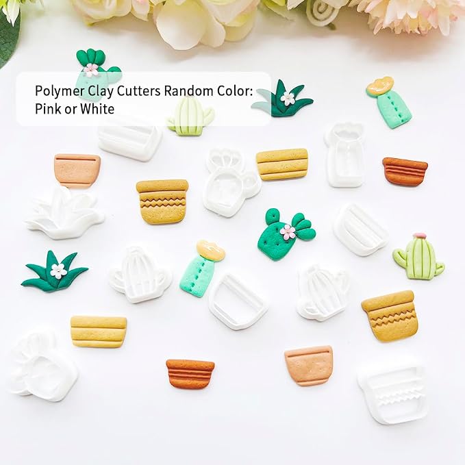 Cute Cactus Polymer Clay Cutters Set - 10pcs Cartoon Succulent Plant & Flower Pot Shapes for DIY Earring Jewelry Making, Soft Clay Crafts, Scrapbooking & Miniature Decor