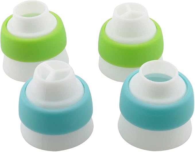 4pcs Russian 3 Color Nozzle Converter Coupler Icing Nozzles Blue+Green Single Hole/Three Holes Icing Cake Decor Tools