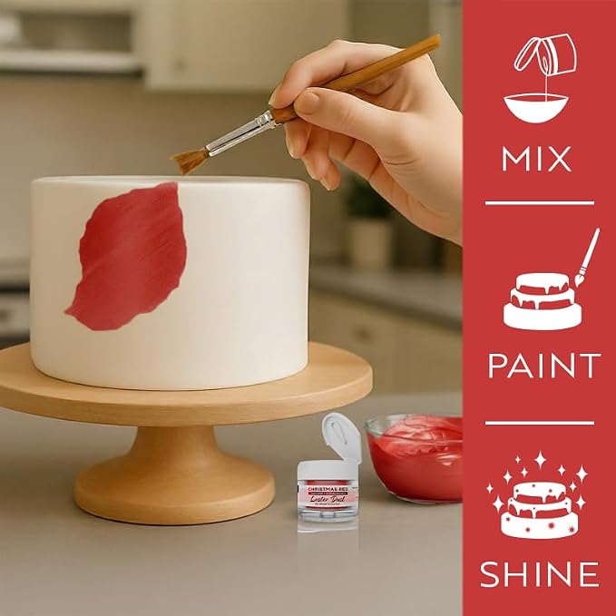 Luster Dust - Christmas Red (4g 1x Jar) | Edible Vegan Dust & Paint for Cake Decorating, Ice Cream, Desserts, Cocktails and Beverages by Bakell