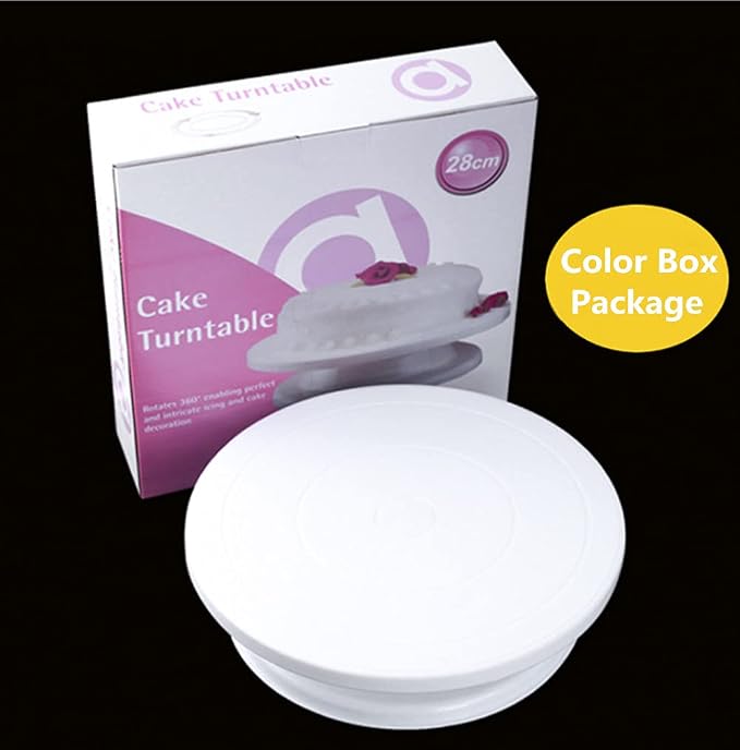 11 Inch Rotating Cake Turntable Stand, Revolving Turn Table Top for Cake Decorating, Rotary Round Cake Stand for Pastries Cookies Cupcakes Decorating Display Tool (White)