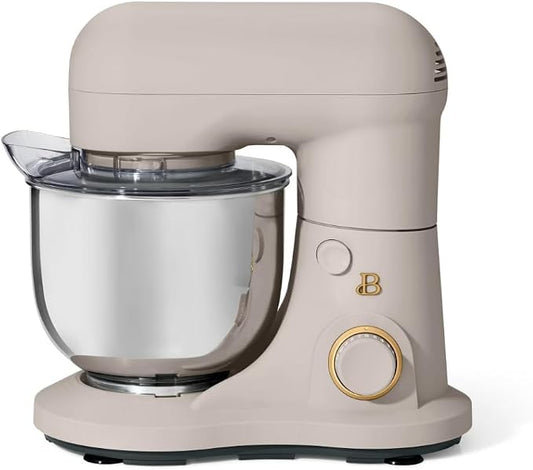 Beautiful 3.5Qt Stand Mixer by Gourmias, Tilt-Head Electric Mixer with 12 Speeds, Stainless Steel Bowl, Compact Kitchen Mixer for Baking, Dough, Whipping and Mixing (Porcini Taupe)