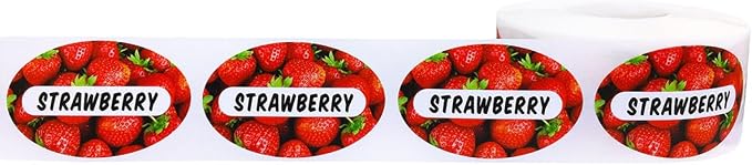 Strawberry Grocery Store Food Labels 1.25 x 2 Inch Oval Shape 500 Total Adhesive Stickers