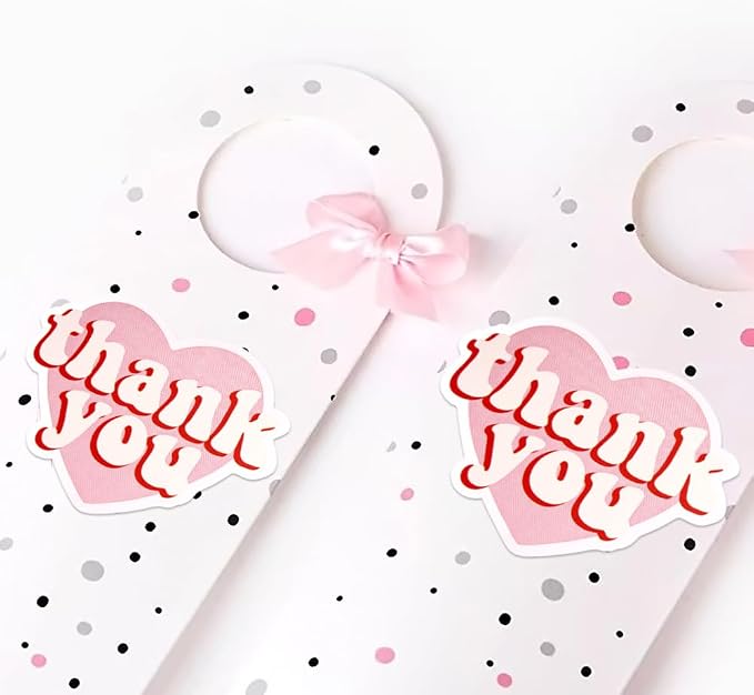 2.4 Inch Pink Heart Shaped Thank You Stickers 2 Rolls for Small Business 240 Pcs Large Personalized Self-Adhesive Sealing Stickers Labels