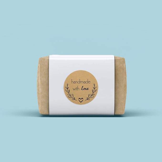 Olive Branch Handmade with Love Stickers / 1.5" Round Brown Kraft Greenery Handmade with Love Canning Crafting Small Business Labels / 500 Homemade Project Decals/Made in The USA