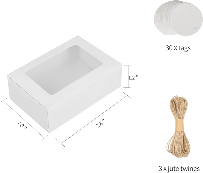 COTOPHER Soap Box, 30Pcs Small Soap Packaging Boxes 3.5x2.35x1.2 Inch Mini Kraft Boxes with Window Soap Boxes for Homemade Soap Candy Chocolate Bakery Cookies Soap Packaging