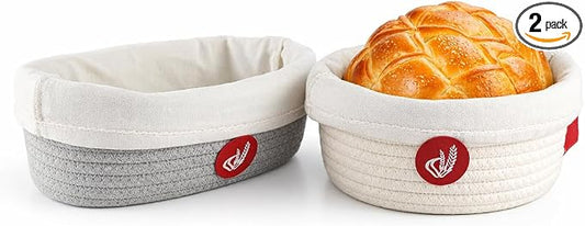 Banneton Bread Proofing Basket Set, Oval and Round Cotton Rope Sourdough Baskets with Fabric Liners, Proofing Bowls for Artisan Loaves and Home Baking