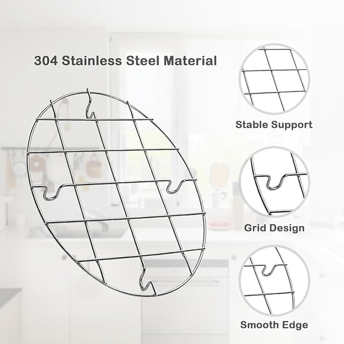 2 Pieces 304 Stainless Steel Cooling Racks, Roasting Rack, Multi-Purpose Cooking Rack Set for Baking, Roasting, Steaming and Cooling, Round and Oval Shapes Included