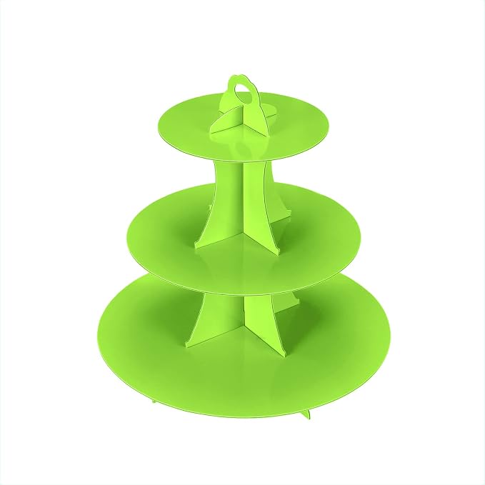 YLDW Cupcake Stand, 3-Tier Cupcake Stand Display, Cardboard Cup Cake Tower Stand, Disposable Dessert Stand for Birthday Tea Party Baby Shower Treat Decorations, Green