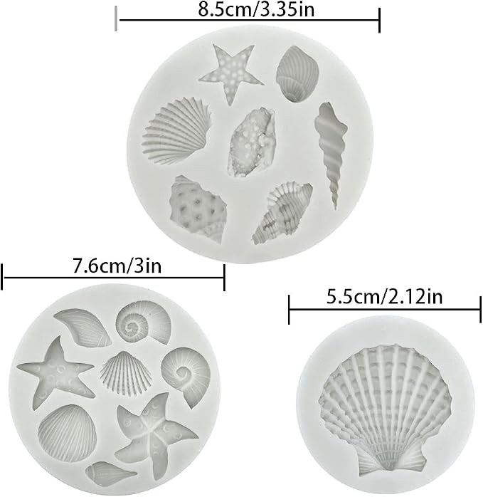 3 PCS Marine Theme Cake Fondant Silicone Mold Seashell Conch Starfish Coral Baking Molds for DIY Cake Decoration Chocolate Candy Polymer Clay Crafting Projects